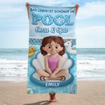 Personalisiertes Strandtuch – Geschenk für Freundinnen & Schwestern – Das Leben Ist Schöner Im Pool