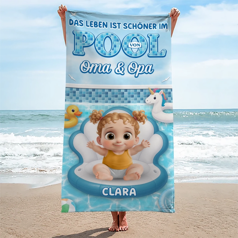 Personalisiertes Strandtuch – Geschenk für Freundinnen & Schwestern – Das Leben Ist Schöner Im Pool