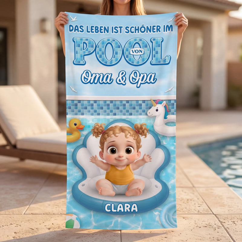 Personalisiertes Strandtuch – Geschenk für Freundinnen & Schwestern – Das Leben Ist Schöner Im Pool