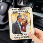Personalisierte Sonnenblende Clip Fürs Auto mit Foto - Hochzeitsgeschenke zum Jahrestag für Paar – Fahr vorsichtig, mein Hübscher