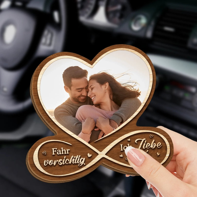 Personalisierte Sonnenblende Clip Fürs Auto mit Foto - Hochzeitsgeschenke zum Jahrestag für Paar – Fahr vorsichtig, Ich liebe dich