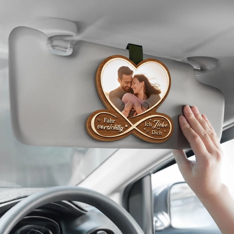 Personalisierte Sonnenblende Clip Fürs Auto mit Foto - Hochzeitsgeschenke zum Jahrestag für Paar – Fahr vorsichtig, Ich liebe dich