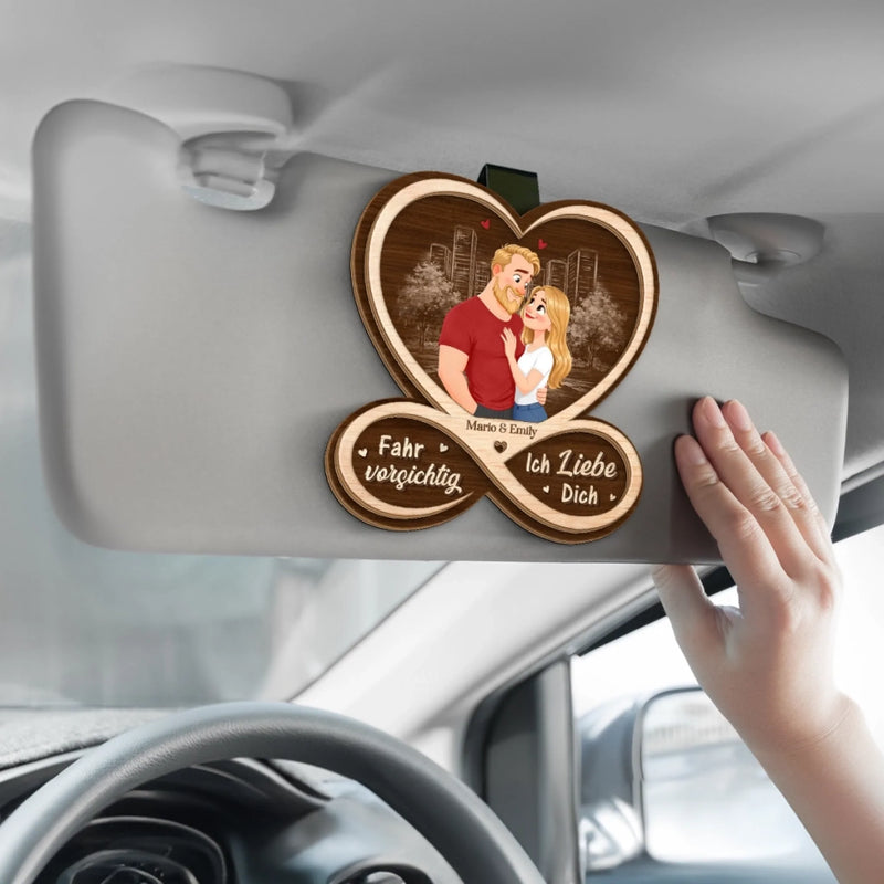 Personalisierte Sonnenblende Clip Fürs Auto - Hochzeitsgeschenke zum Jahrestag für Paar - Fahr vorsichtig, mein Herz