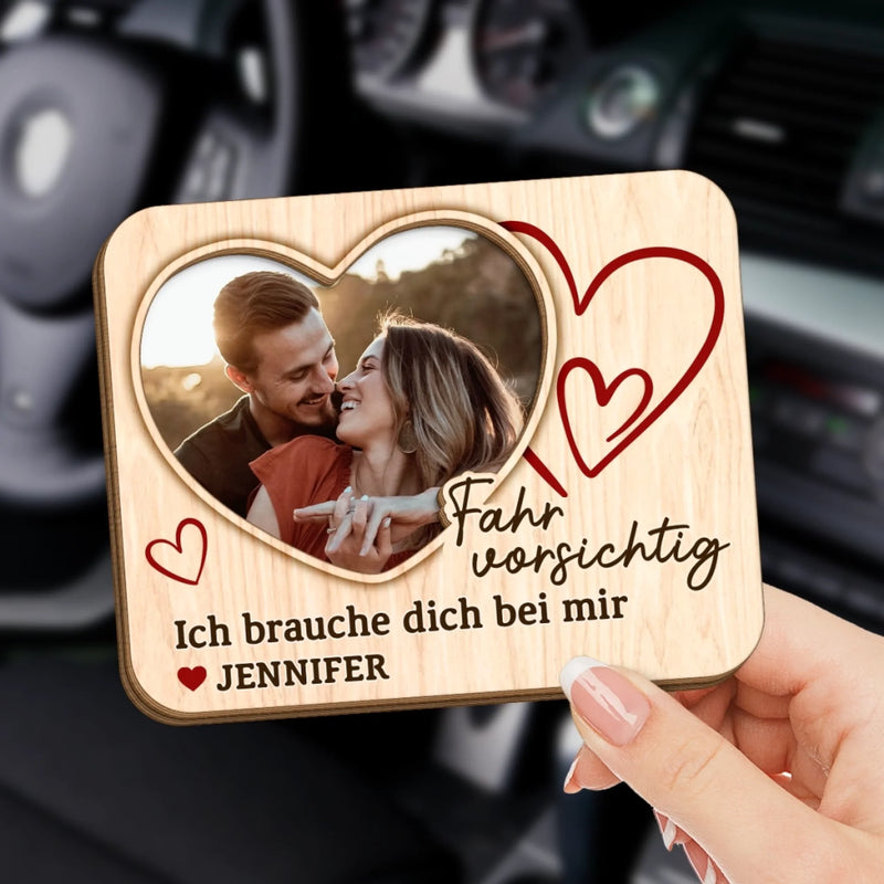 Personalisierte Sonnenblende Clip Fürs Auto mit Foto - Geschenk für Paar – Ich brauche dich an meiner Seite