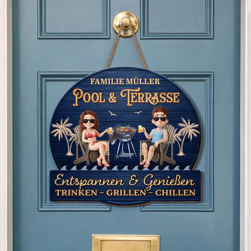 Personalisiertes Holzschild – Geschenk für Paare, Familie – Nur ein Pärchen und ein Pool