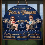 Personalisiertes Holzschild – Geschenk für Paare, Familie – Nur ein Pärchen und ein Pool