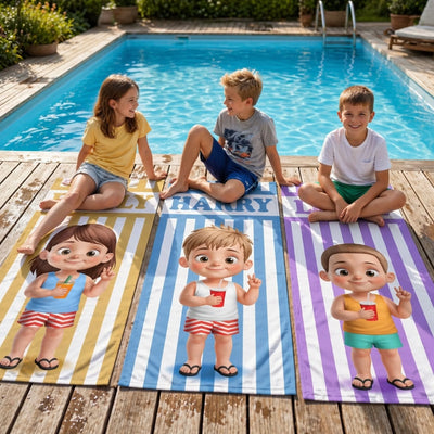 Personalisiertes Strandtuch – Geschenk für Kinder – Schöner im Urlaub