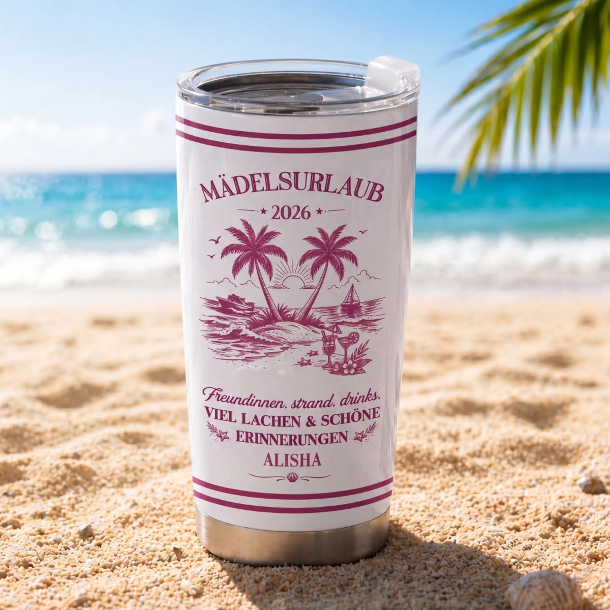 Personalisierter Becher – Sommergeschenke für beste Freunde – Hallo, Sommer! Strand & Drinks