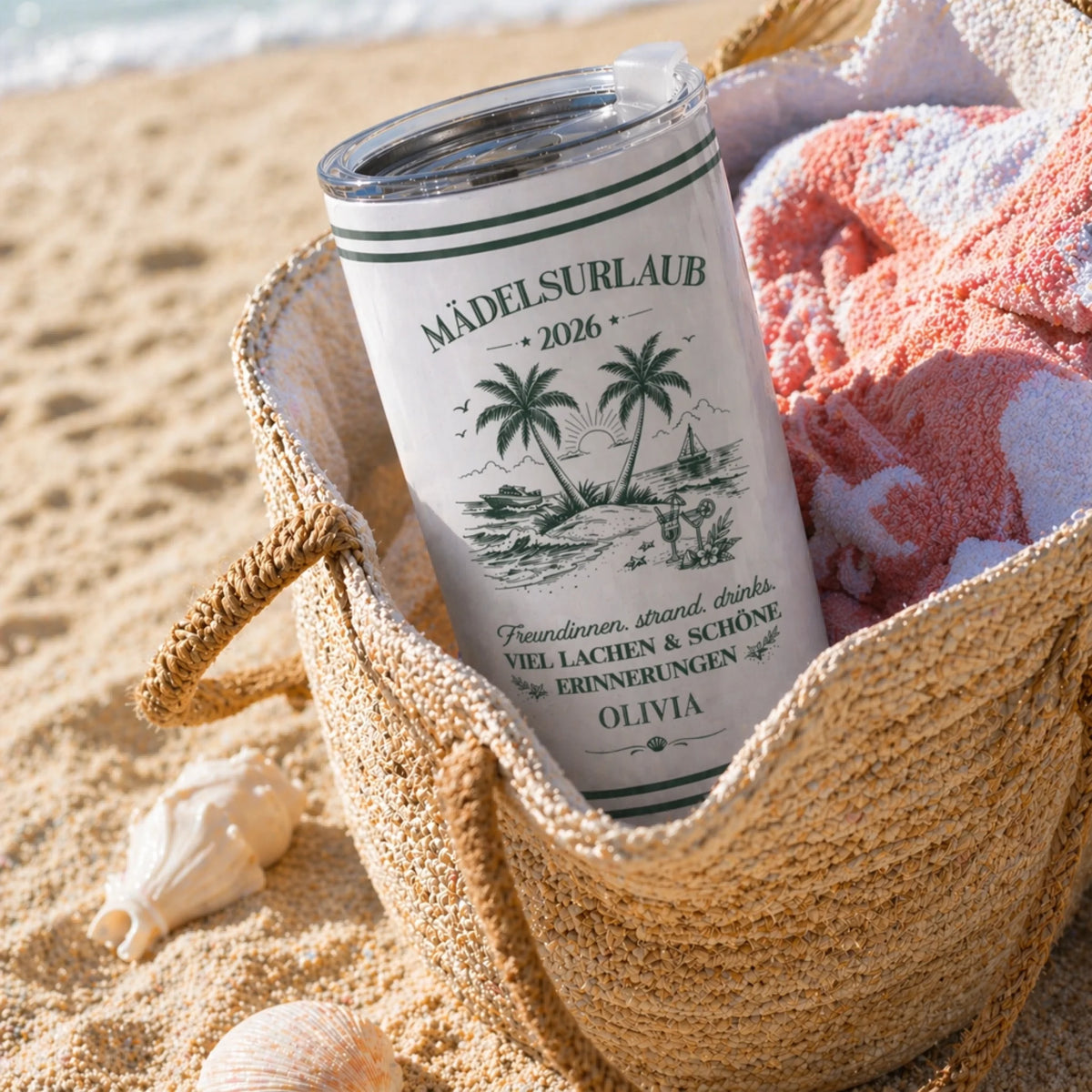 Personalisierter Becher – Sommergeschenke für beste Freunde – Hallo, Sommer! Strand & Drinks