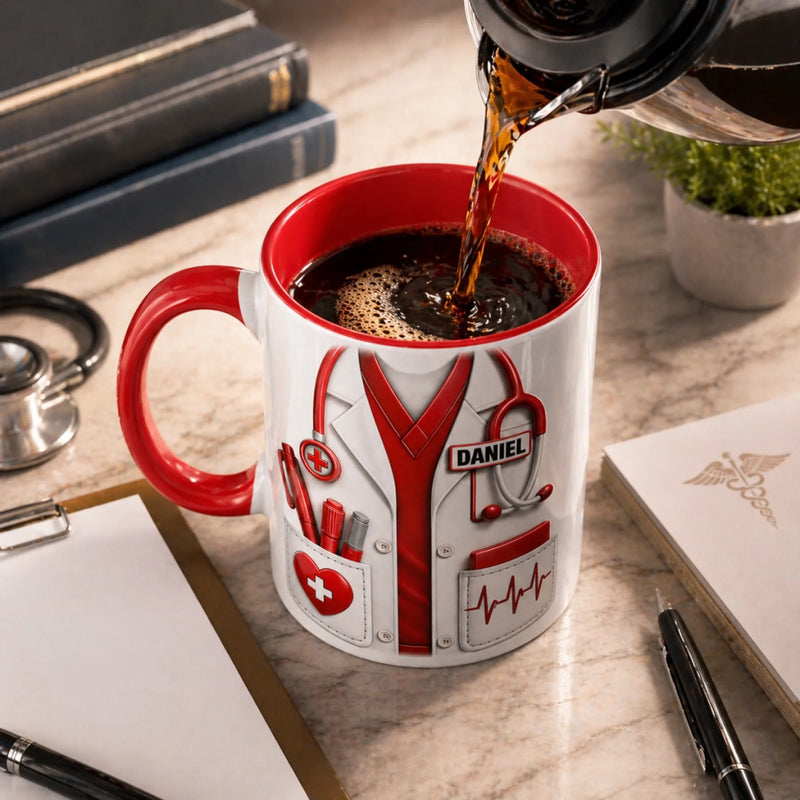 Personalisierte Tasse mit Akzent – Geschenk für Ärztin, Krankenschwester – Herz eines Heilers
