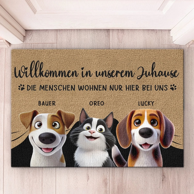 Personalisierte Fußmatte – Geschenke für Hundeliebhaber, Katzenbesitzer – Willkommen in unserem Zuhause