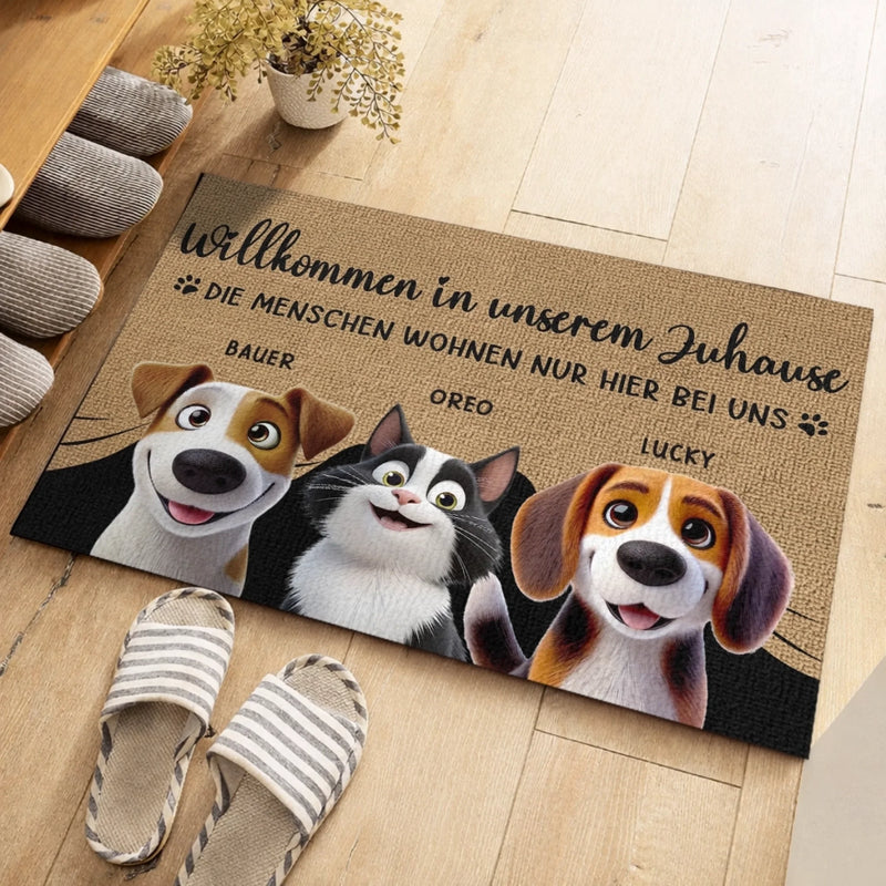 Personalisierte Fußmatte – Geschenke für Hundeliebhaber, Katzenbesitzer – Willkommen in unserem Zuhause