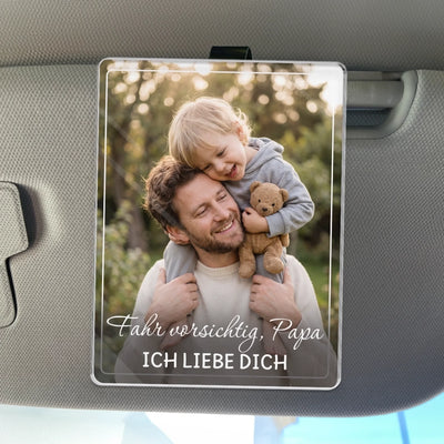 Personalisierte Acryl-Sonnenblendenclip fürs Auto mit Foto - Geschenke für Papa – Komm sicher nach Hause