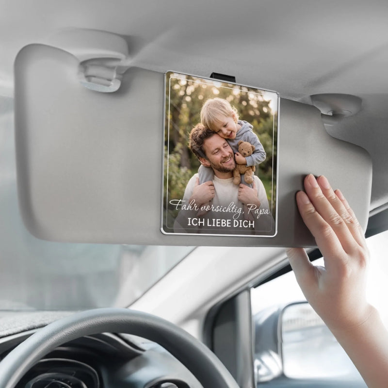 Personalisierte Acryl-Sonnenblendenclip fürs Auto mit Foto - Geschenke für Papa – Komm sicher nach Hause