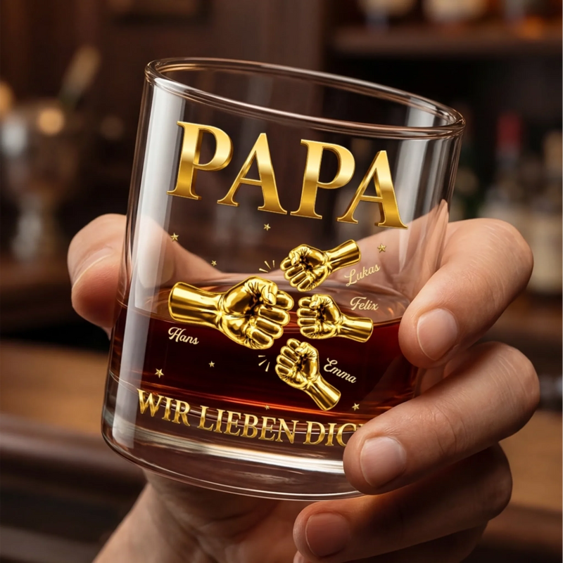 Personalisierter Whiskyglas – Vatertagsgeschenk für Papa, Opa – Mein Papa, meine Liebe