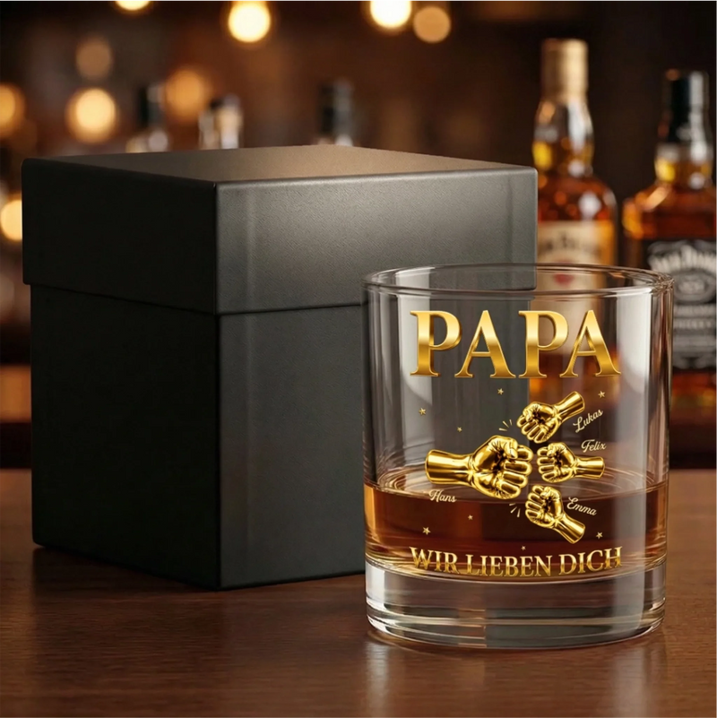 Personalisierter Whiskyglas – Vatertagsgeschenk für Papa, Opa – Mein Papa, meine Liebe