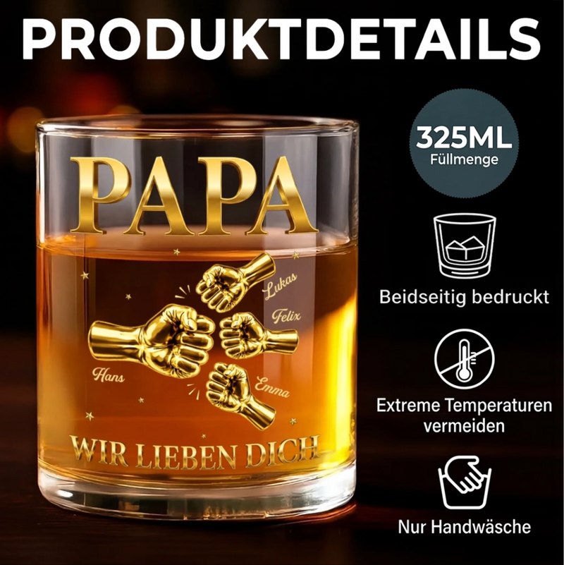 Personalisierter Whiskyglas – Vatertagsgeschenk für Papa, Opa – Mein Papa, meine Liebe