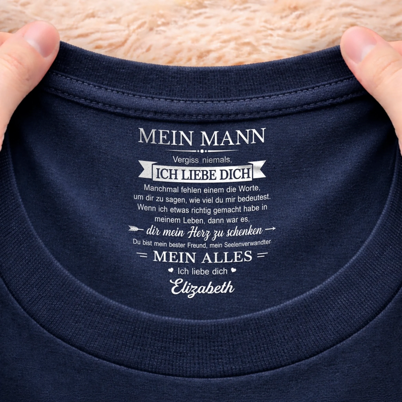 Personalisiertes Unisex-T-Shirt mit Innenkragen-Druck – Geschenk für Mann & Frau - Du bist mein Zuhause
