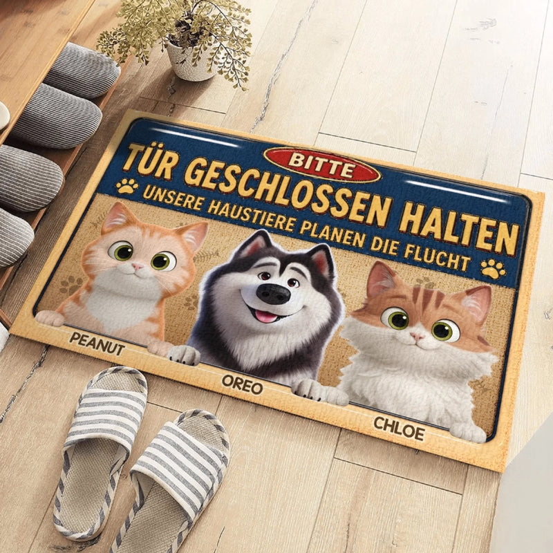 Personalisierte Fußmatte – Geschenke für Hundeliebhaber, Katzenbesitzer – Unser Zuhause, unser Glück