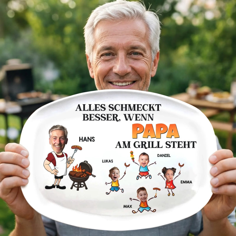 Personalisierte Grillplatte – Vatertagsgeschenk für Papa, Opa – BBQ braucht einen tollen Papa