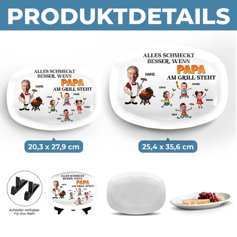 Personalisierte Grillplatte – Vatertagsgeschenk für Papa, Opa – BBQ braucht einen tollen Papa