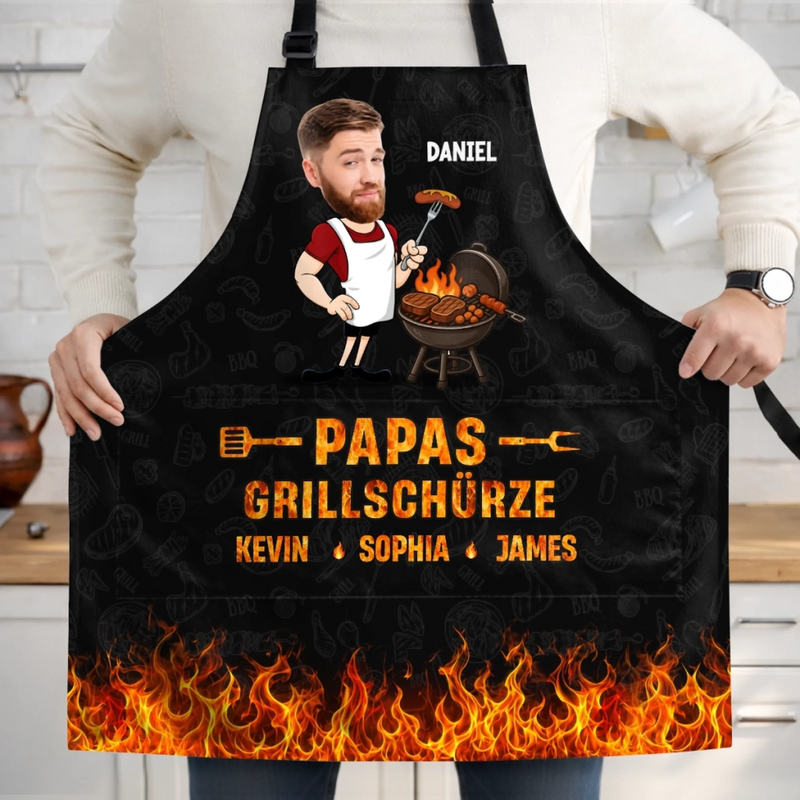 Personalisierte Schürze Mit Tasche mit Photo – Vatertagsgeschenk für Papa, Opa – Der Boss am Grill