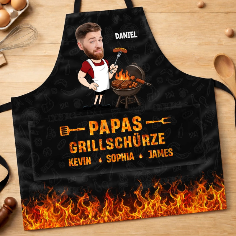 Personalisierte Schürze Mit Tasche mit Photo – Vatertagsgeschenk für Papa, Opa – Der Boss am Grill