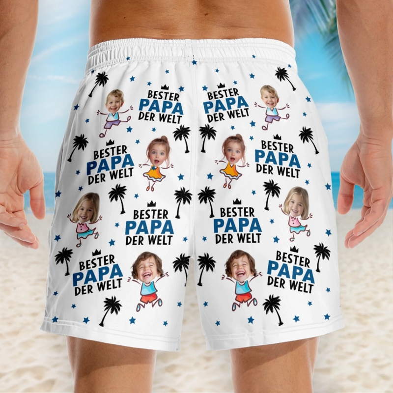 Personalisierte Herren-Badeshorts mit Foto – Geschenk für Papa, Opa – Bester Mann aller Zeiten
