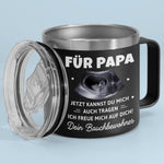 Personalisierter Foto-Thermosbecher mit Henkel – Geschenk für Einen Neuen Papa – Bald Darfst Du Mich Im Arm Tragen