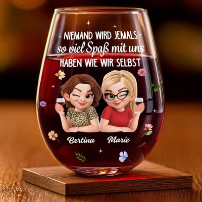 Personalisierter Weinglas – Geschenk für Schwestern, Freundinnen – Mit Uns Wird’s Nie Langweilig
