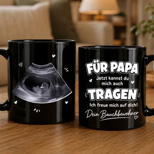 Personalisierte Schwarzer Tasse mit Photo – Geschenk für einen neuen Papa – Kleines Wunder Unterwegs