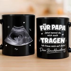 Personalisierte Schwarzer Tasse mit Photo – Geschenk für einen neuen Papa – Kleines Wunder Unterwegs