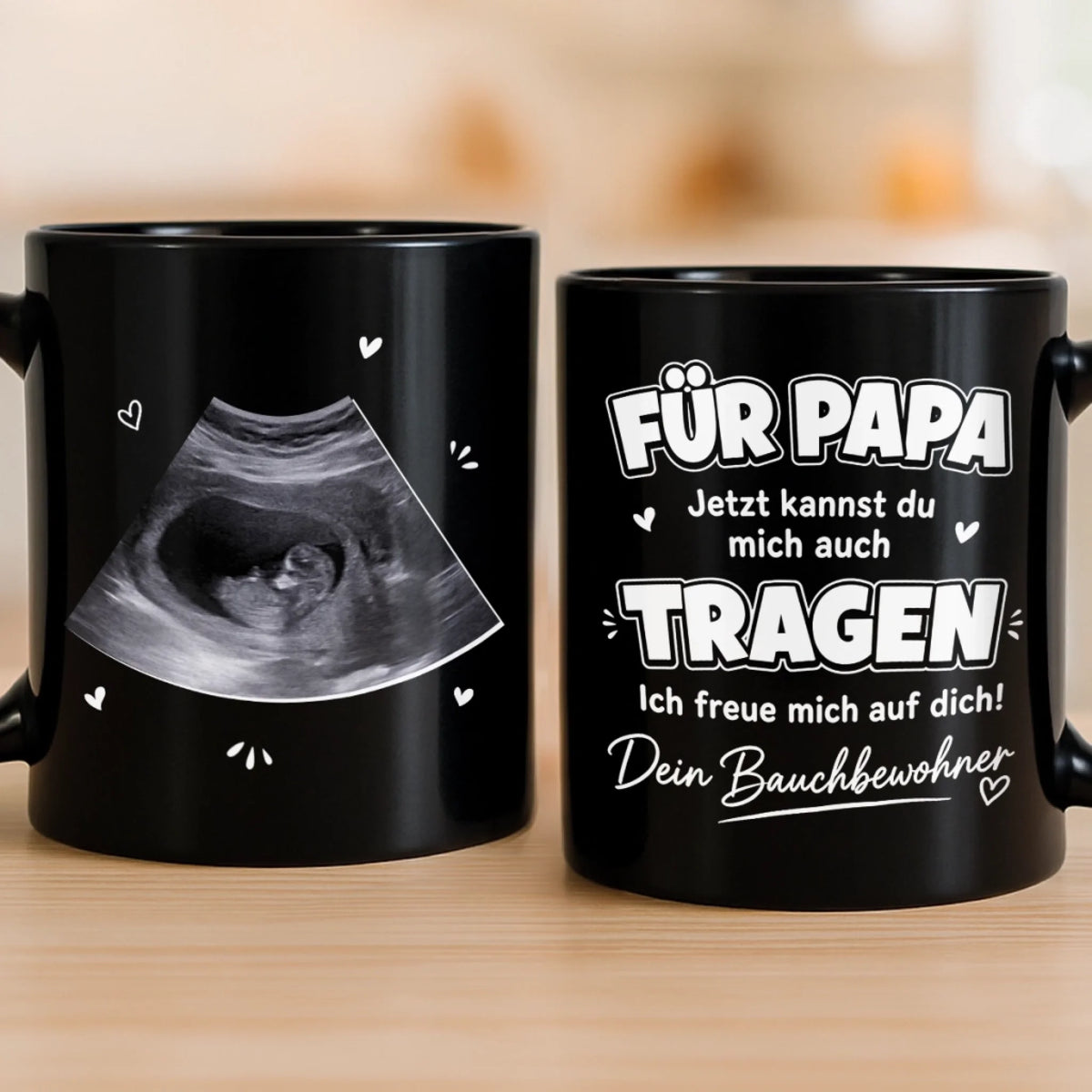 Personalisierte Schwarzer Tasse mit Photo – Geschenk für einen neuen Papa – Kleines Wunder Unterwegs