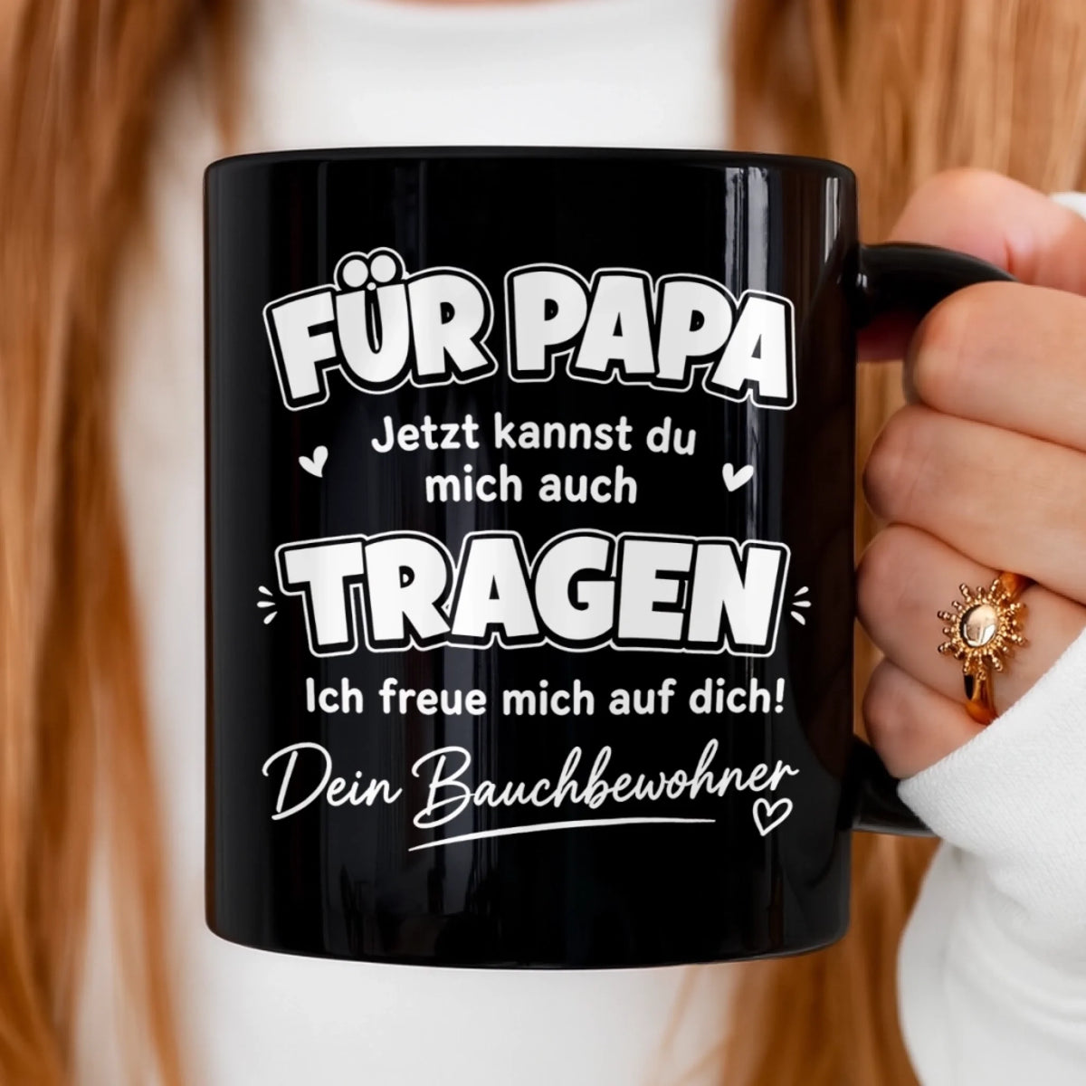 Personalisierte Schwarzer Tasse mit Photo – Geschenk für einen neuen Papa – Kleines Wunder Unterwegs