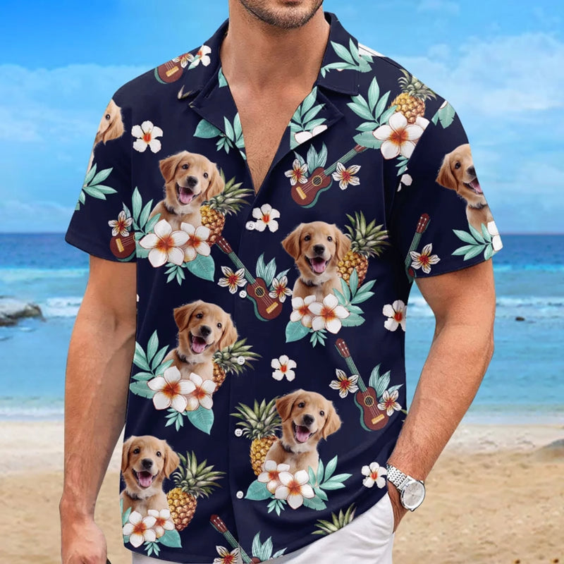 Personalisiertes Hawaiihemd mit Foto – Geschenk für Familie, Haustierbesitzer – Ruhe bewahren und am Strand bleiben
