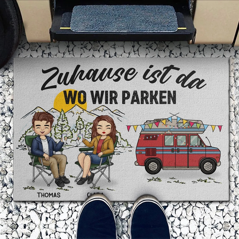 Personalisierte Fußmatte – Geschenk Für Camper & Campingpaare – Zuhause Ist Da, Wo Wir Parken