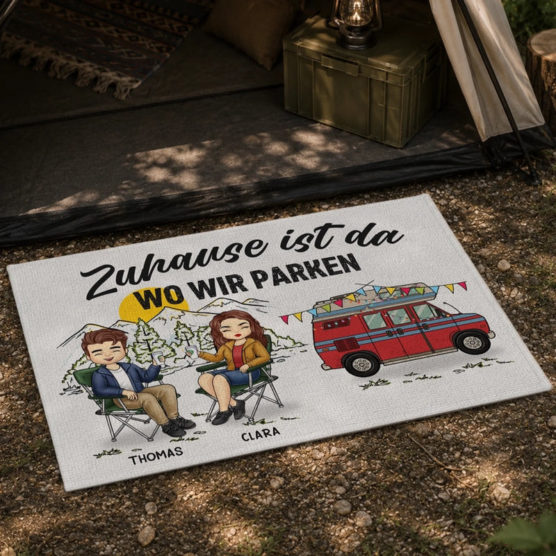 Personalisierte Fußmatte – Geschenk Für Camper & Campingpaare – Zuhause Ist Da, Wo Wir Parken