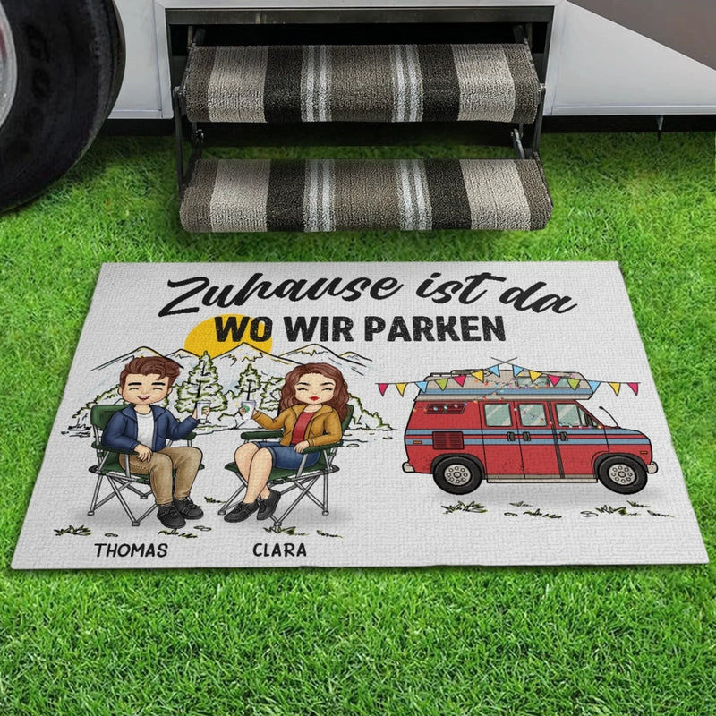 Personalisierte Fußmatte – Geschenk Für Camper & Campingpaare – Zuhause Ist Da, Wo Wir Parken