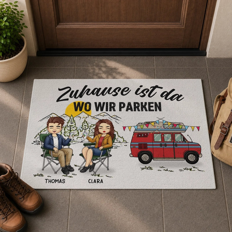 Personalisierte Fußmatte – Geschenk Für Camper & Campingpaare – Zuhause Ist Da, Wo Wir Parken