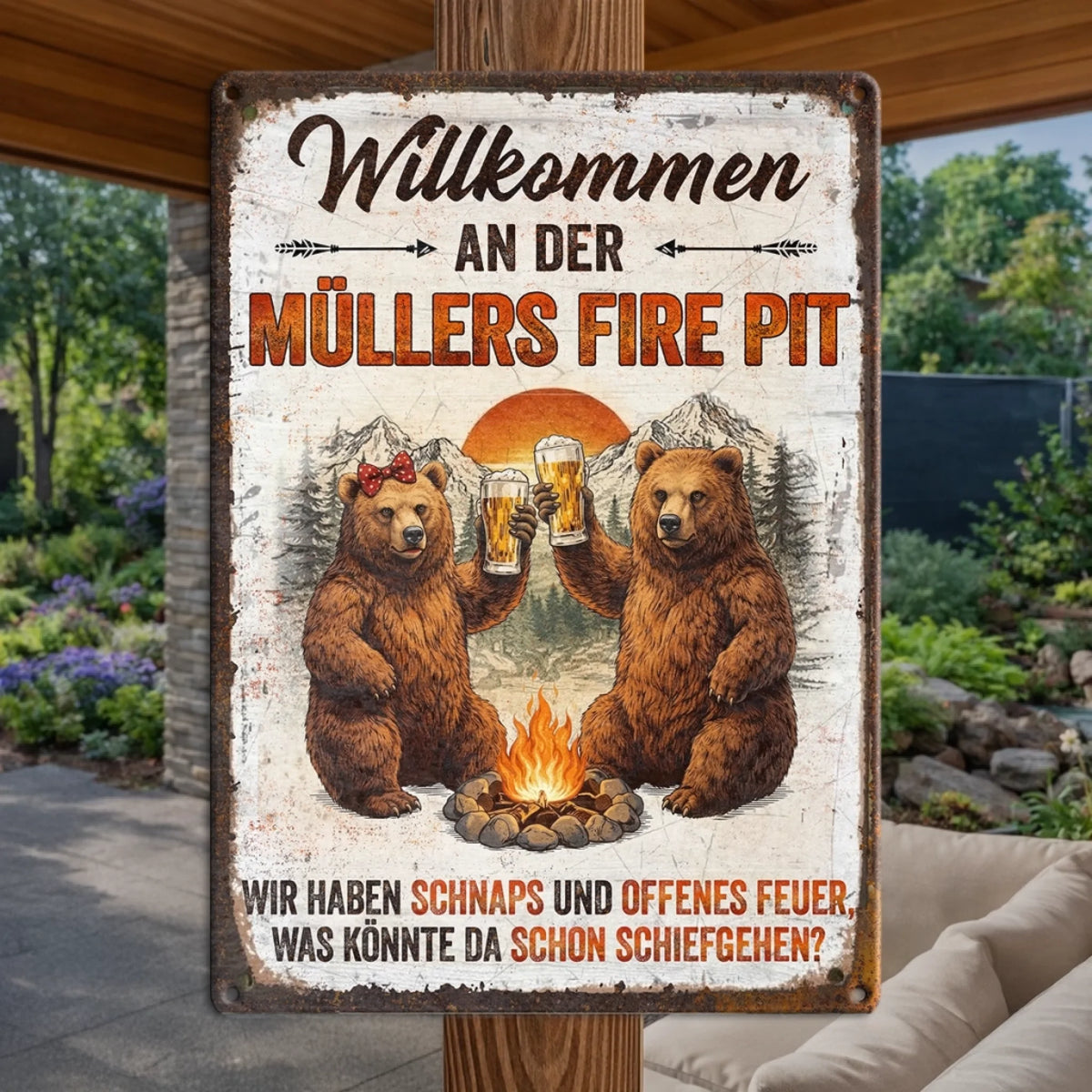 Personalisiertes Metallschild – Geschenk Für Camper & Campingpaare – Der gemütliche Feuerplatz