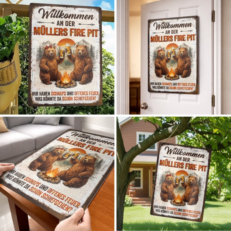 Personalisiertes Metallschild – Geschenk Für Camper & Campingpaare – Der gemütliche Feuerplatz