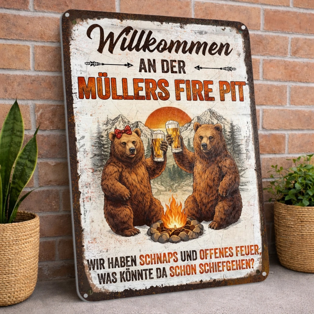 Personalisiertes Metallschild – Geschenk Für Camper & Campingpaare – Der gemütliche Feuerplatz