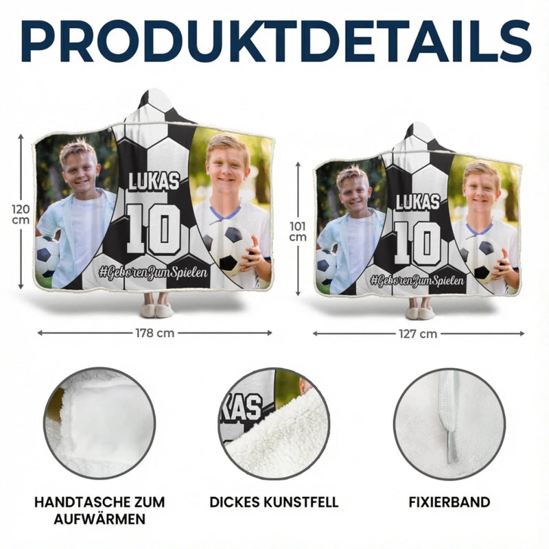 Personalisierte Affirmationsdecke, Hoodiedecke - Geschenk für Fußballfans, Sportfans – Kleiner Spieler, große Träume