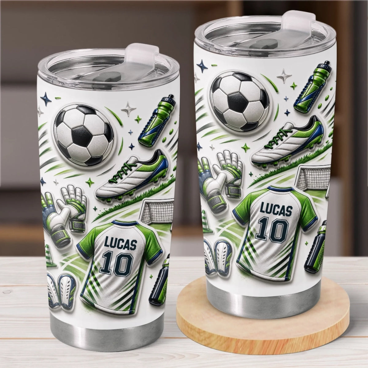 Personalisierter Becher mit 3D-Effekt – Geschenk für Fußballfans, Sportfans – Trainieren wie ein Champion