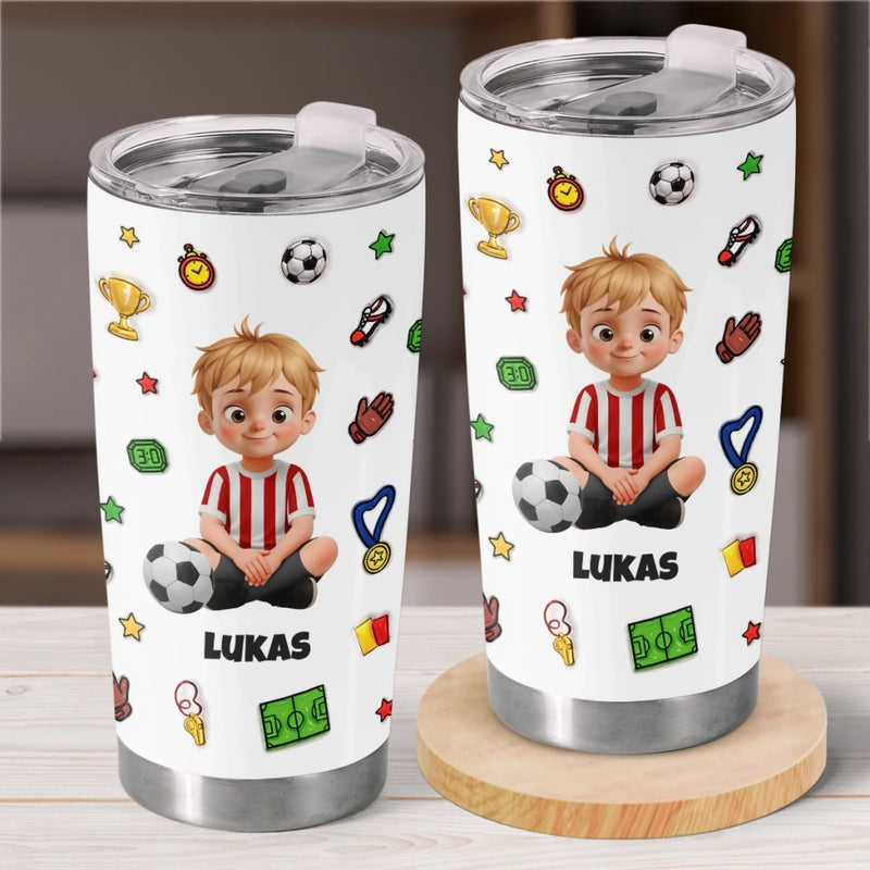 Personalisierter Becher mit 3D-Effekt – Geschenk für Fußballfans, Sportfans – Nie Aufgeben, Immer Kämpfen