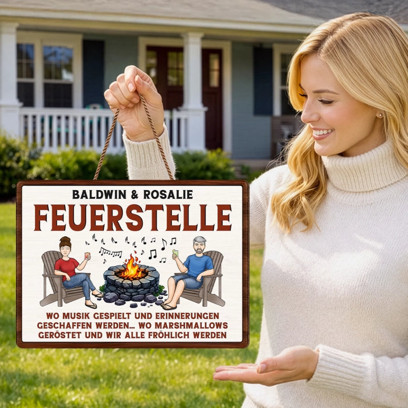 Personalisiertes Holzschild – Geschenk für Campingpaare – Lagerfeuer, Musik & gute Zeiten