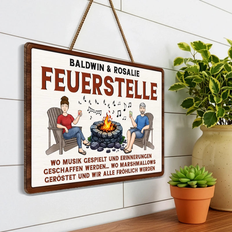 Personalisiertes Holzschild – Geschenk für Campingpaare – Lagerfeuer, Musik & gute Zeiten