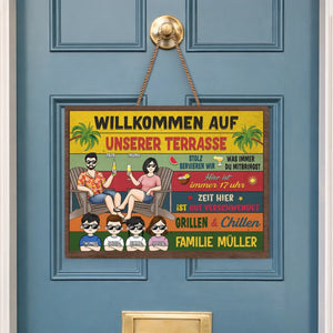 Personalisiertes Holzschild – Geschenk für Familie – Willkommen auf unserer Terrasse