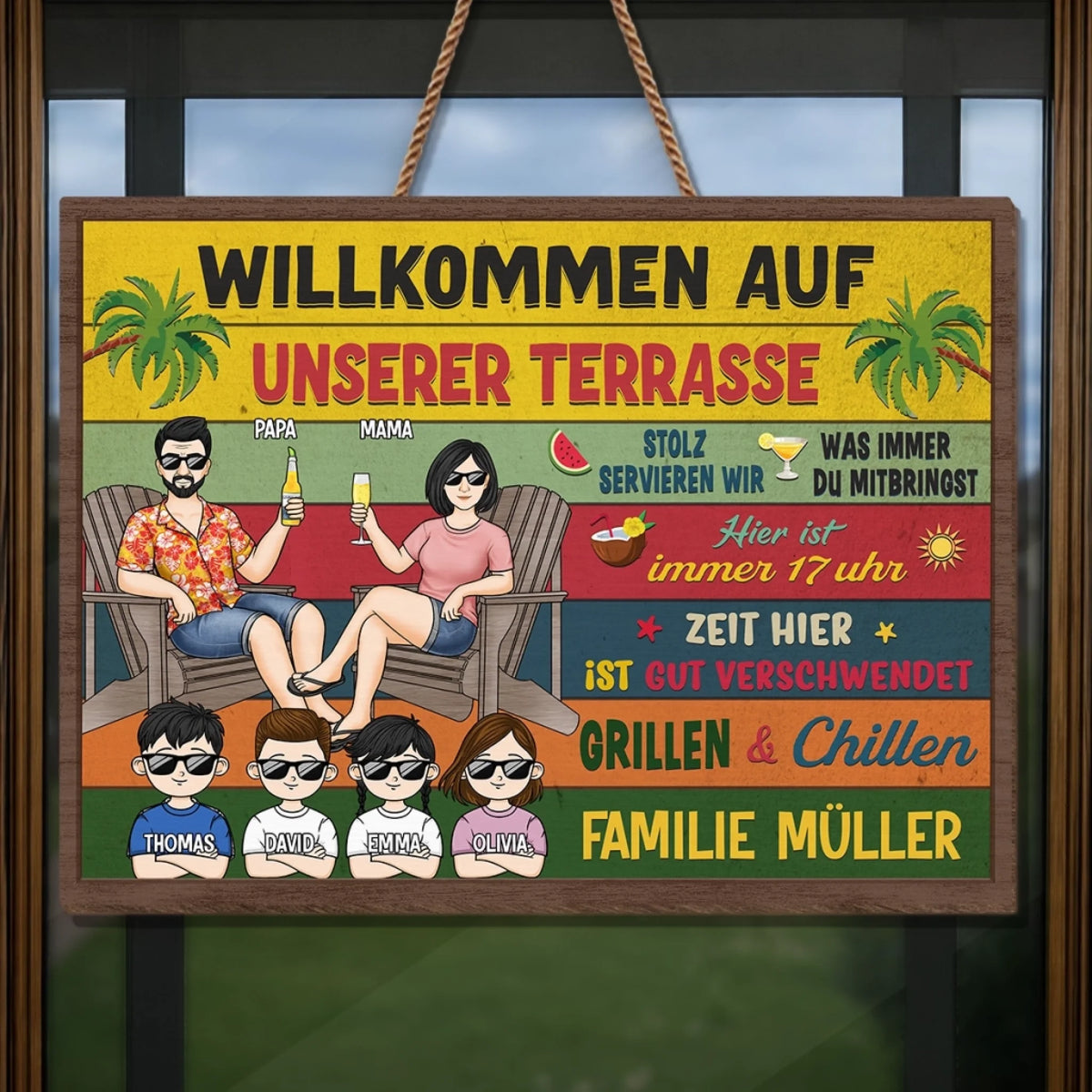 Personalisiertes Holzschild – Geschenk für Familie – Willkommen auf unserer Terrasse