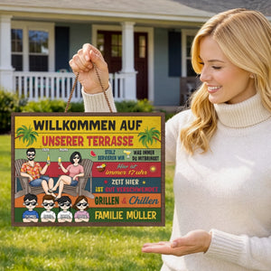 Personalisiertes Holzschild – Geschenk für Familie – Willkommen auf unserer Terrasse